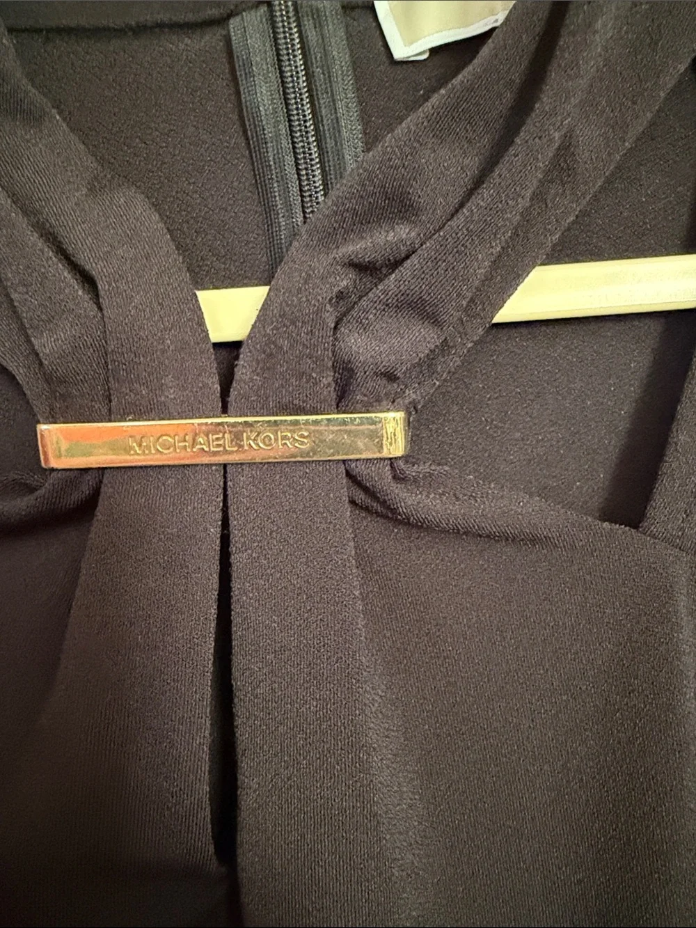 Michael Kors Black Long-Sleeve Keyhole Top with Gold Bar